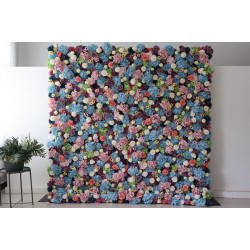 mixed color roses and hydrangeas cloth roll up flower wall fabric hanging curtain plant wall event party wedding backdrop