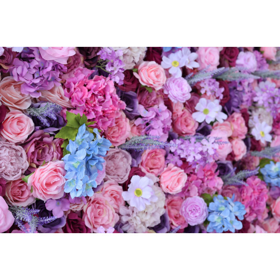 mixed color roses and hydrangeas cloth roll up flower wall fabric hanging curtain plant wall event party wedding backdrop