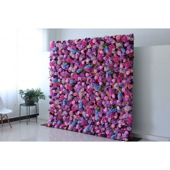 mixed color roses and hydrangeas cloth roll up flower wall fabric hanging curtain plant wall event party wedding backdrop