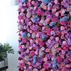 mixed color roses and hydrangeas cloth roll up flower wall fabric hanging curtain plant wall event party wedding backdrop