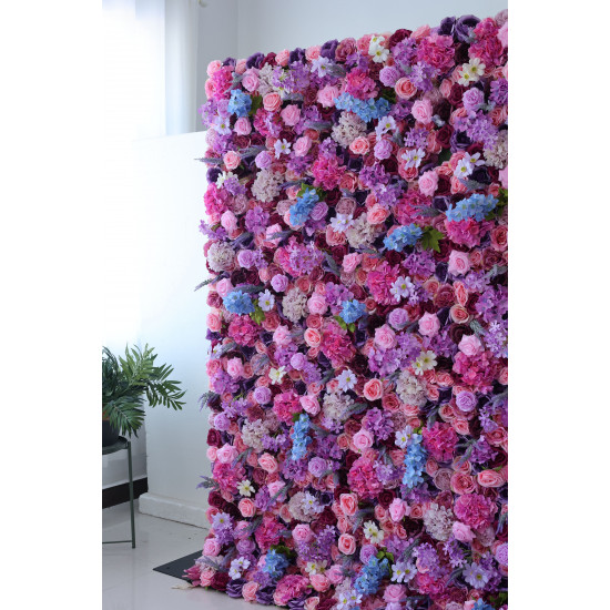 mixed color roses and hydrangeas cloth roll up flower wall fabric hanging curtain plant wall event party wedding backdrop