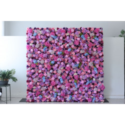 mixed color roses and hydrangeas cloth roll up flower wall fabric hanging curtain plant wall event party wedding backdrop