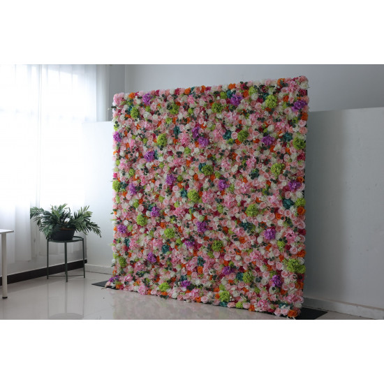 mixed color roses and hydrangeas cloth roll up flower wall fabric hanging curtain plant wall event party wedding backdrop