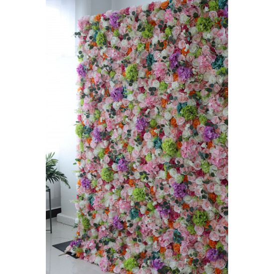 mixed color roses and hydrangeas cloth roll up flower wall fabric hanging curtain plant wall event party wedding backdrop