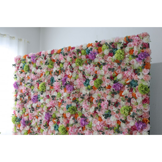 mixed color roses and hydrangeas cloth roll up flower wall fabric hanging curtain plant wall event party wedding backdrop