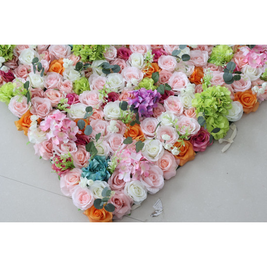 mixed color roses and hydrangeas cloth roll up flower wall fabric hanging curtain plant wall event party wedding backdrop