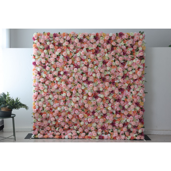 mixed color roses and kilim daisies and pink dahlias cloth roll up flower wall fabric hanging curtain plant wall event party wedding backdrop