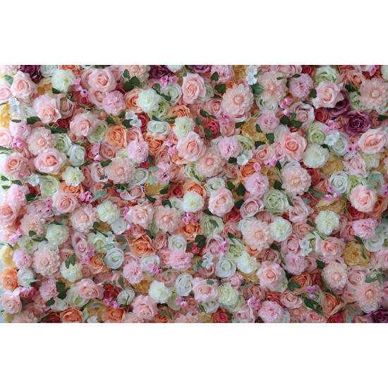 mixed color roses and kilim daisies and pink dahlias cloth roll up flower wall fabric hanging curtain plant wall event party wedding backdrop