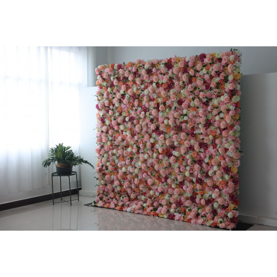 mixed color roses and kilim daisies and pink dahlias cloth roll up flower wall fabric hanging curtain plant wall event party wedding backdrop