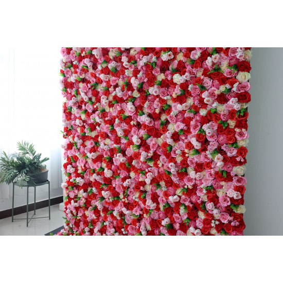 mixed color roses and pink peonies cloth roll up flower wall fabric hanging curtain plant wall event party wedding backdrop