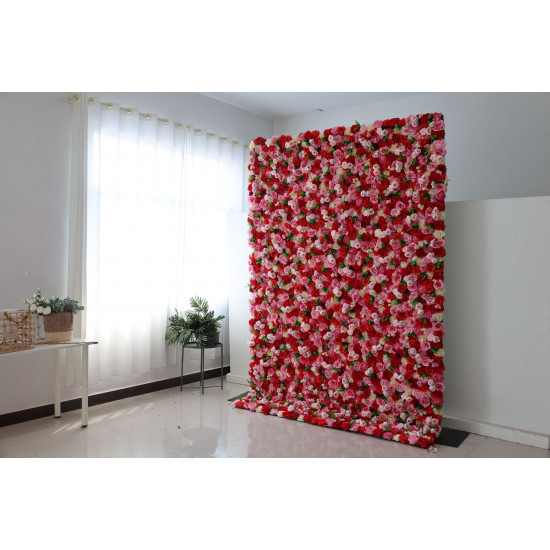 mixed color roses and pink peonies cloth roll up flower wall fabric hanging curtain plant wall event party wedding backdrop