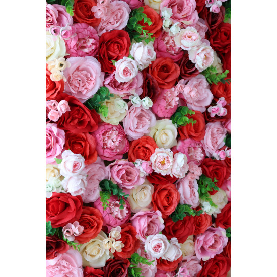 mixed color roses and pink peonies cloth roll up flower wall fabric hanging curtain plant wall event party wedding backdrop