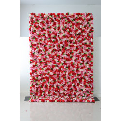 mixed color roses and pink peonies cloth roll up flower wall fabric hanging curtain plant wall event party wedding backdrop