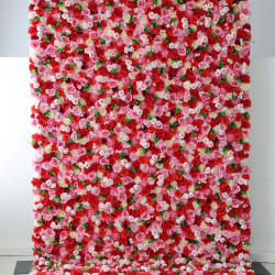 mixed color roses and pink peonies cloth roll up flower wall fabric hanging curtain plant wall event party wedding backdrop