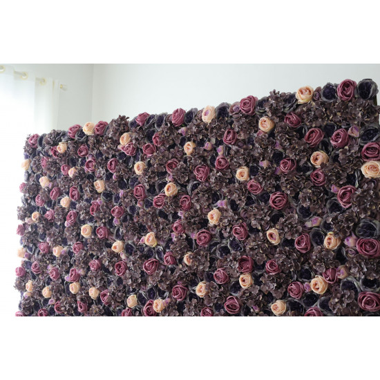 mixed color roses and purple hydrangeas and peonies cloth roll up flower wall fabric hanging curtain plant wall event party wedding backdrop