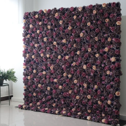 mixed color roses and purple hydrangeas and peonies cloth roll up flower wall fabric hanging curtain plant wall event party wedding backdrop