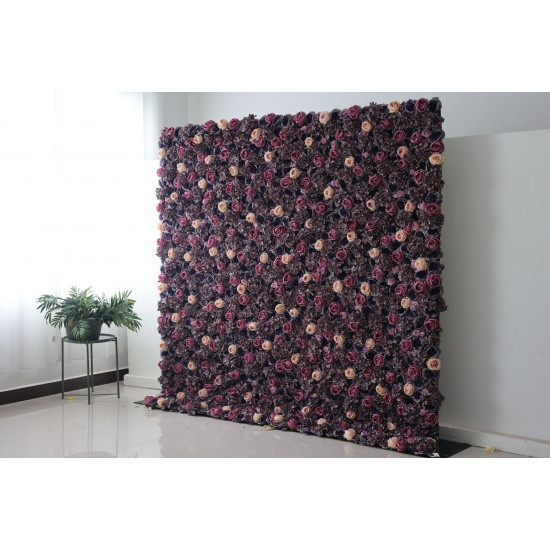 mixed color roses and purple hydrangeas and peonies cloth roll up flower wall fabric hanging curtain plant wall event party wedding backdrop