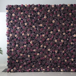 mixed color roses and purple hydrangeas and peonies cloth roll up flower wall fabric hanging curtain plant wall event party wedding backdrop