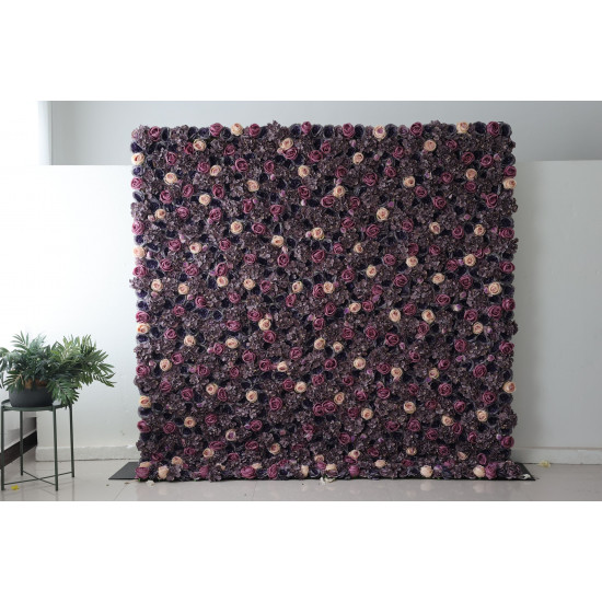 mixed color roses and purple hydrangeas and peonies cloth roll up flower wall fabric hanging curtain plant wall event party wedding backdrop