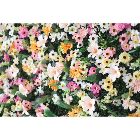 mixed colors of chrysanthemums and green leaves cloth roll up flower wall fabric hanging curtain plant wall event party wedding backdrop