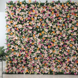 mixed colors of chrysanthemums and green leaves cloth roll up flower wall fabric hanging curtain plant wall event party wedding backdrop