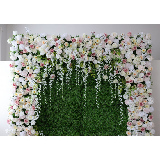 mixed colors of roses and peonies and grass walls cloth roll up flower wall fabric hanging curtain plant wall event party wedding backdrop