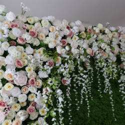 mixed colors of roses and peonies and grass walls cloth roll up flower wall fabric hanging curtain plant wall event party wedding backdrop