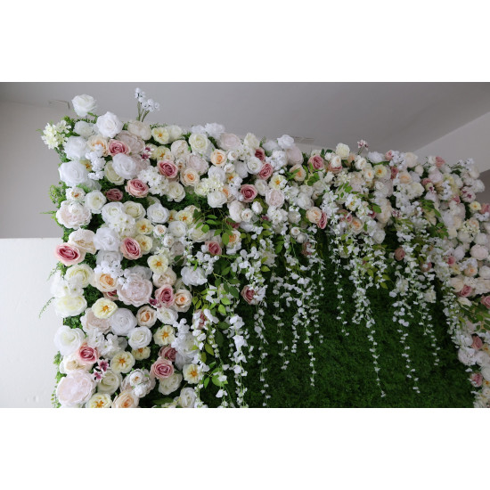 mixed colors of roses and peonies and grass walls cloth roll up flower wall fabric hanging curtain plant wall event party wedding backdrop