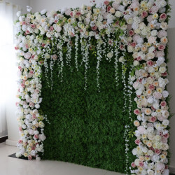 mixed colors of roses and peonies and grass walls cloth roll up flower wall fabric hanging curtain plant wall event party wedding backdrop