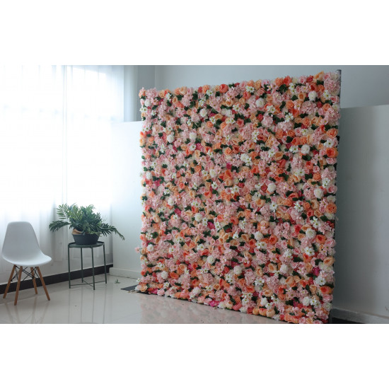 mixed flowers and green leaves cloth roll up flower wall fabric hanging curtain plant wall event party wedding backdrop