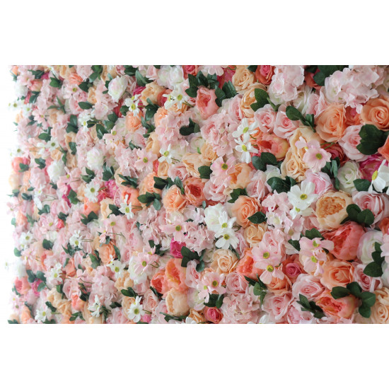 mixed flowers and green leaves cloth roll up flower wall fabric hanging curtain plant wall event party wedding backdrop