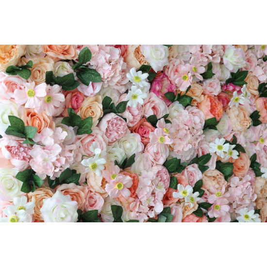 mixed flowers and green leaves cloth roll up flower wall fabric hanging curtain plant wall event party wedding backdrop