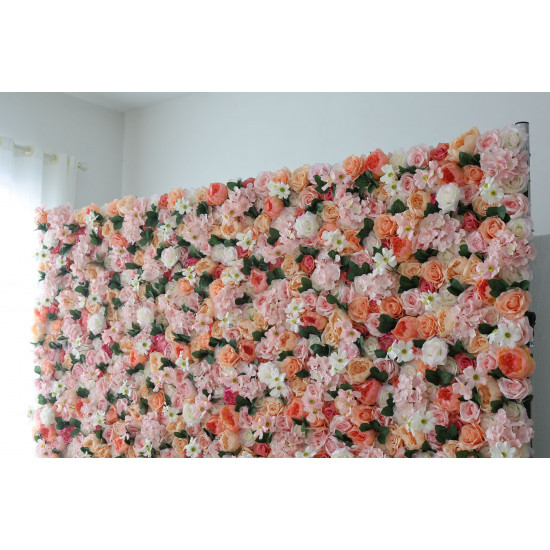 mixed flowers and green leaves cloth roll up flower wall fabric hanging curtain plant wall event party wedding backdrop