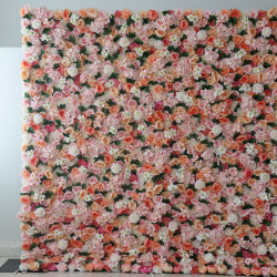 mixed flowers and green leaves cloth roll up flower wall fabric hanging curtain plant wall event party wedding backdrop