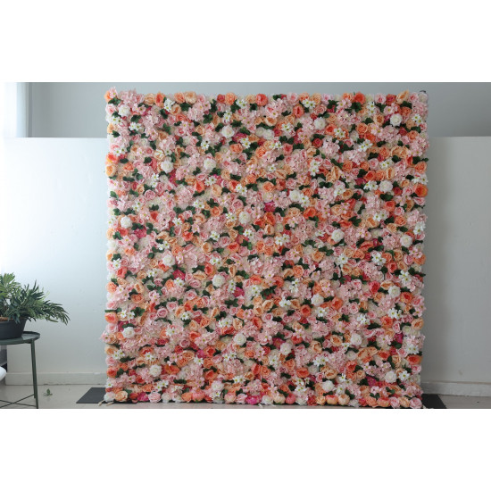 mixed flowers and green leaves cloth roll up flower wall fabric hanging curtain plant wall event party wedding backdrop