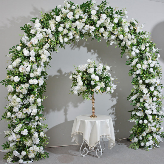 mixed flowers in white with leaves, floral arch, wedding arch backdrop, including frame