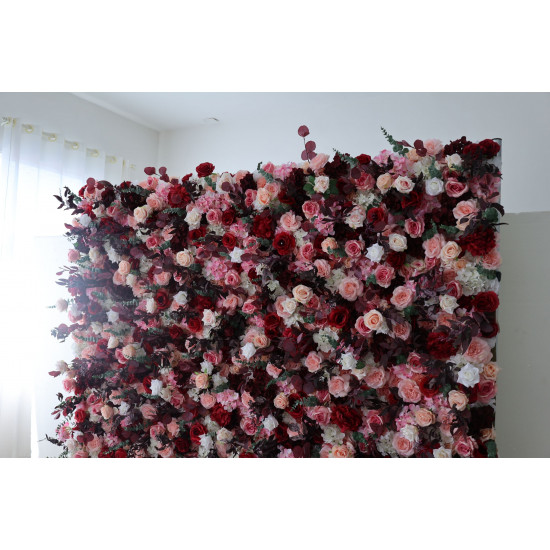 mixed rose cloth flower wall fabric rollin up reed pampas grass curtain floral wall wedding backdrop party event props