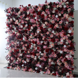 mixed rose cloth flower wall fabric rollin up reed pampas grass curtain floral wall wedding backdrop party event props