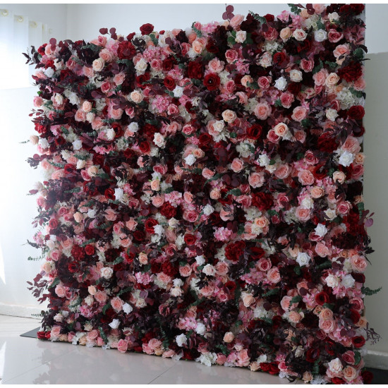 mixed rose cloth flower wall fabric rollin up reed pampas grass curtain floral wall wedding backdrop party event props