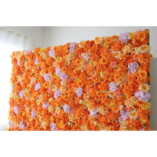 orange roses and hydrangeas and chrysanthemums cloth roll up flower wall fabric hanging curtain plant wall event party wedding backdrop