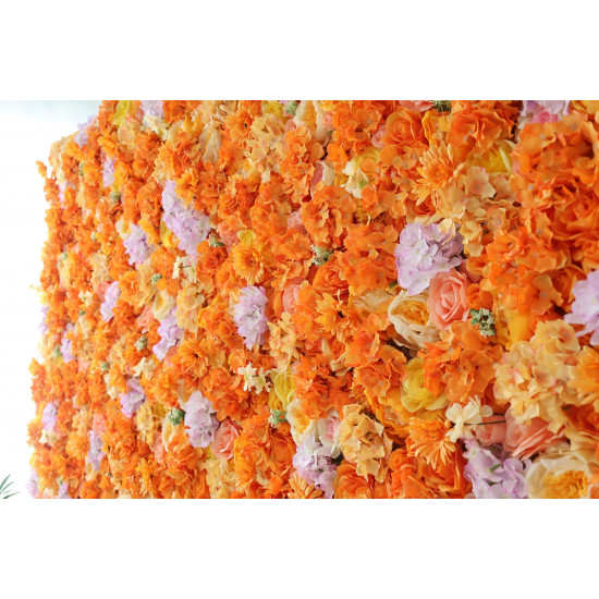 orange roses and hydrangeas and chrysanthemums cloth roll up flower wall fabric hanging curtain plant wall event party wedding backdrop