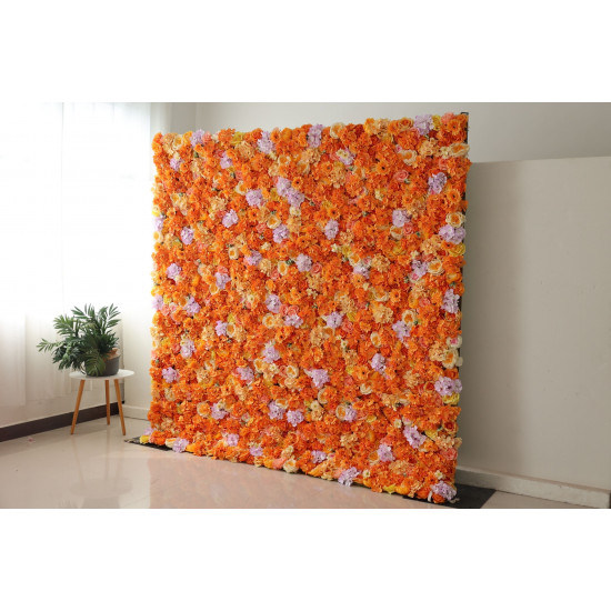 orange roses and hydrangeas and chrysanthemums cloth roll up flower wall fabric hanging curtain plant wall event party wedding backdrop