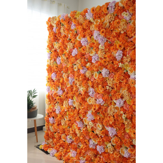 orange roses and hydrangeas and chrysanthemums cloth roll up flower wall fabric hanging curtain plant wall event party wedding backdrop