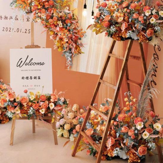 orange wedding style, orange artificial wedding flowers, diy wedding flowers, party faux flowers