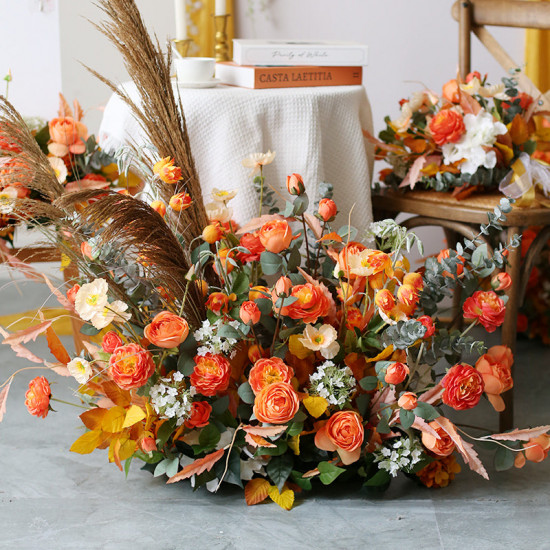 orange wedding style, orange artificial wedding flowers, diy wedding flowers, wedding faux flowers, party decoration flowers