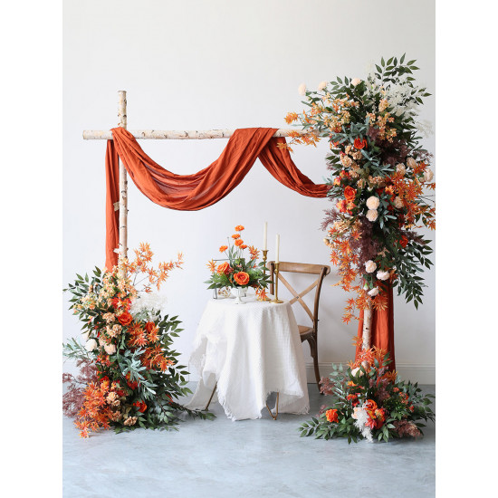 orange forest wedding style, orange artificial wedding flowers, diy wedding flowers, wedding faux flowers