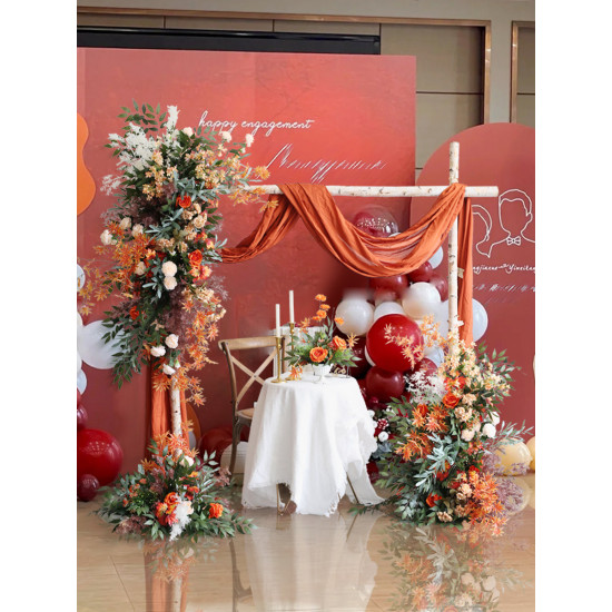 orange forest wedding style, orange artificial wedding flowers, diy wedding flowers, wedding faux flowers