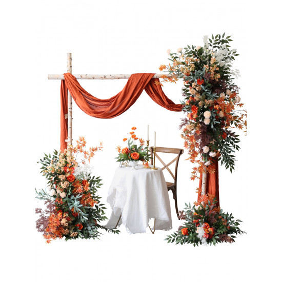 orange forest wedding style, orange artificial wedding flowers, diy wedding flowers, wedding faux flowers