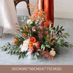 orange forest wedding style, orange artificial wedding flowers, diy wedding flowers, wedding faux flowers