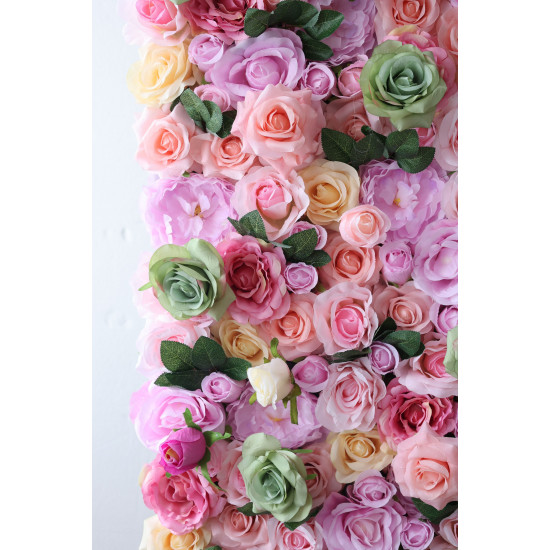 pink and green roses and green leaves cloth roll up flower wall fabric hanging curtain plant wall event party wedding backdrop